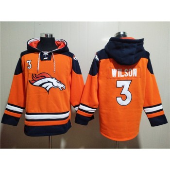 Men's Denver Broncos #3 Russell Wilson Orange Ageless Must-Have Lace-Up Pullover Hoodie Men's Denver Broncos #3 Russell Wilson Orange Ageless Must-Have Lace-Up Pullover Hoodie