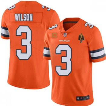 Men's Denver Broncos #3 Russell Wilson Orange With C Patch & Walter Payton Patch Limited Stitched Jersey Men's Denver Broncos #3 Russell Wilson Orange With C Patch & Walter Payton Patch Limited Stitched Jersey
