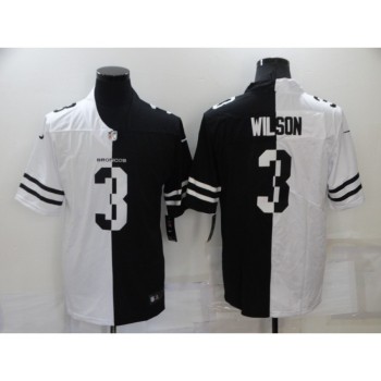 Men's Denver Broncos #3 Russell Wilson White/Black Split Stitched Jersey Men's Denver Broncos #3 Russell Wilson White/Black Split Stitched Jersey