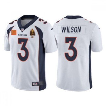 Men's Denver Broncos #3 Russell Wilson White With C Patch & Walter Payton Patch Limited Stitched Jersey Men's Denver Broncos #3 Russell Wilson White With C Patch & Walter Payton Patch Limited Stitched Jersey