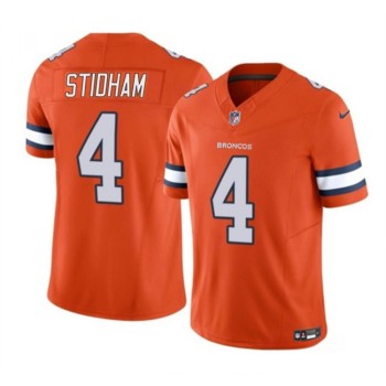 Men's Denver Broncos #4 Jarrett Stidham Orange 2023 F.U.S.E. With John Madden Patch Vapor Limited Stitched Football Jersey Men's Denver Broncos #4 Jarrett Stidham Orange 2023 F.U.S.E. With John Madden Patch Vapor Limited Stitched Football Jersey