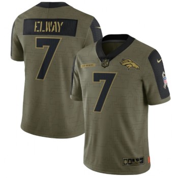 Men's Denver Broncos #7 John Elway 2021 Olive Salute To Service Limited Stitched Jersey Men's Denver Broncos #7 John Elway 2021 Olive Salute To Service Limited Stitched Jersey