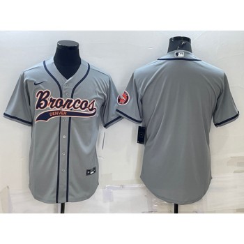 Men's Denver Broncos Blank Grey With Patch Cool Base Stitched Baseball Jersey Men's Denver Broncos Blank Grey With Patch Cool Base Stitched Baseball Jersey