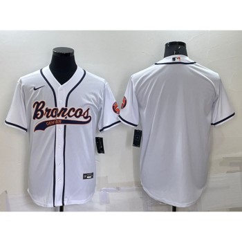 Men's Denver Broncos Blank White Cool Base Stitched Baseball Jersey Men's Denver Broncos Blank White Cool Base Stitched Baseball Jersey