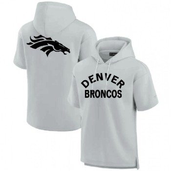 Men's Denver Broncos Gray Super Soft Fleece Short Sleeve Hoodie Men's Denver Broncos Gray Super Soft Fleece Short Sleeve Hoodie