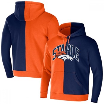 Men's Denver Broncos Orange/Navy Split Logo Pullover Hoodie Men's Denver Broncos Orange/Navy Split Logo Pullover Hoodie