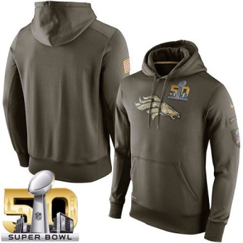 Men's Denver Broncos Super Bowl 50 Olive Salute To Service KO Performance Hoodie Men's Denver Broncos Super Bowl 50 Olive Salute To Service KO Performance Hoodie