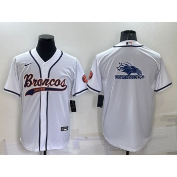 Men's Denver Broncos White Team Big Logo With Patch Cool Base Stitched Baseball Jersey Men's Denver Broncos White Team Big Logo With Patch Cool Base Stitched Baseball Jersey