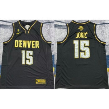 Men's Denver Nuggets #15 Nikola Jokic Black Gold 2023 Finals With NO.6 Patch Stitched Basketball Jersey Men's Denver Nuggets #15 Nikola Jokic Black Gold 2023 Finals With NO.6 Patch Stitched Basketball Jersey