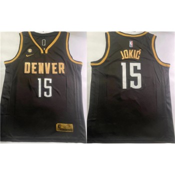 Men's Denver Nuggets #15 Nikola Jokic Black With NO.6 Patch Stitched Jersey Men's Denver Nuggets #15 Nikola Jokic Black With NO.6 Patch Stitched Jersey