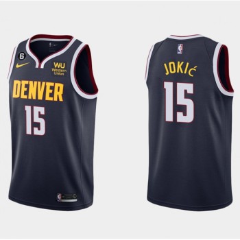 Men's Denver Nuggets #15 Nikola Jokic Navy Icon Edition With NO.6 Patch Stitched Jersey Men's Denver Nuggets #15 Nikola Jokic Navy Icon Edition With NO.6 Patch Stitched Jersey