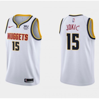Men's Denver Nuggets #15 Nikola Jokic White 2019/20 Association Edition Stitched Jersey Men's Denver Nuggets #15 Nikola Jokic White 2019/20 Association Edition Stitched Jersey