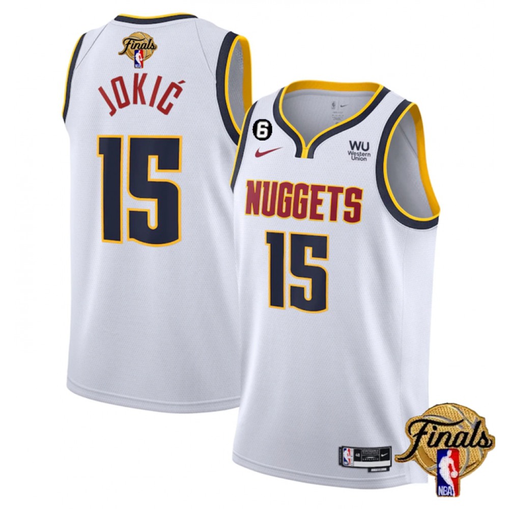 Men's Denver Nuggets #15 Nikola Jokic White 2023 Finals Association Edition With NO.6 Patch Stitched Basketball Jersey