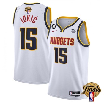 Men's Denver Nuggets #15 Nikola Jokic White 2023 Finals Association Edition With NO.6 Patch Stitched Basketball Jersey Men's Denver Nuggets #15 Nikola Jokic White 2023 Finals Association Edition With NO.6 Patch Stitched Basketball Jersey