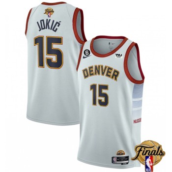 Men's Denver Nuggets #15 Nikola Jokic White 2023 Finals Icon Edition With NO.6 Patch Stitched Basketball Jersey
