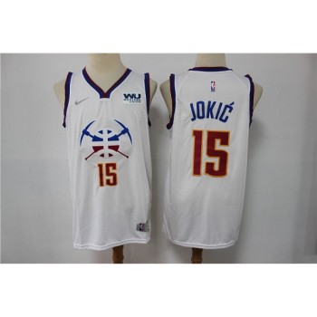 Men's Denver Nuggets #15 Nikola Jokic White Stitched Jersey