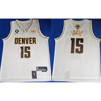 Men's Denver Nuggets #15 Nikola Jokic White With NO.6 Patch Stitched Jersey Men's Denver Nuggets #15 Nikola Jokic White With NO.6 Patch Stitched Jersey