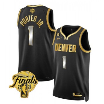 Men's Denver Nuggets #1 Michael Porter Jr. Black Gold Edition 2023 Finals Collection With NO.6 Patch Stitched Basketball Jersey