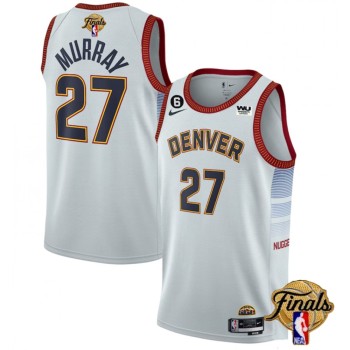 Men's Denver Nuggets #27 Jamal Murray Silver 2023 Finals Icon Edition With NO.6 Patch Stitched Basketball Jersey Men's Denver Nuggets #27 Jamal Murray Silver 2023 Finals Icon Edition With NO.6 Patch Stitched Basketball Jersey