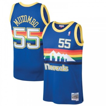 Men's Denver Nuggets #55 Dikembe Mutombo Blue 1991-92 Throwback Stitched Jersey