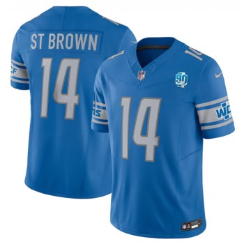 Men's Detroit Lions #14 Amon-Ra St. Brown Blue 2023 F.U.S.E. 90th Anniversary Vapor Untouchable Limited Stitched Jersey Men's Detroit Lions #14 Amon-Ra St. Brown Blue 2023 F.U.S.E. 90th Anniversary Vapor Untouchable Limited Stitched Jersey