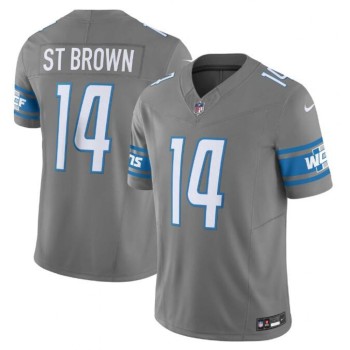 Men's Detroit Lions #14 Amon-Ra St. Brown Grey 2023 F.U.S.E. Vapor Untouchable Limited Stitched Jersey Men's Detroit Lions #14 Amon-Ra St. Brown Grey 2023 F.U.S.E. Vapor Untouchable Limited Stitched Jersey