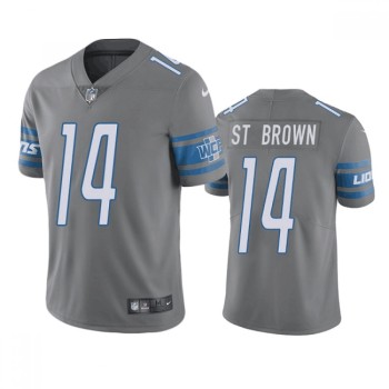 Men's Detroit Lions #14 Amon-Ra St. Brown Grey Vapor Untouchable Limited Stitched Jersey Men's Detroit Lions #14 Amon-Ra St. Brown Grey Vapor Untouchable Limited Stitched Jersey