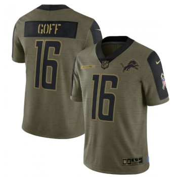 Men's Detroit Lions #16 Jared Goff 2021 Olive Salute To Service Limited Stitched Jersey Men's Detroit Lions #16 Jared Goff 2021 Olive Salute To Service Limited Stitched Jersey