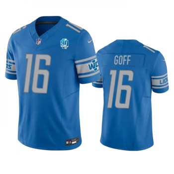 Men's Detroit Lions #16 Jared Goff Blue 2023 F.U.S.E. 90th Anniversary Vapor Untouchable Limited Stitched Jersey Men's Detroit Lions #16 Jared Goff Blue 2023 F.U.S.E. 90th Anniversary Vapor Untouchable Limited Stitched Jersey