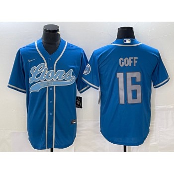Men's Detroit Lions #16 Jared Goff Blue Cool Base Stitched Baseball Jersey Men's Detroit Lions #16 Jared Goff Blue Cool Base Stitched Baseball Jersey