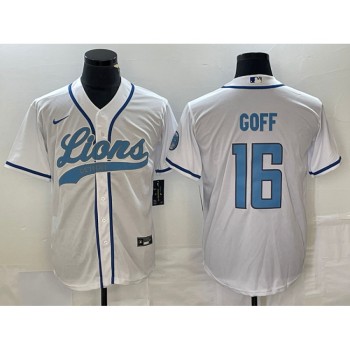 Men's Detroit Lions #16 Jared Goff White Cool Base Stitched Baseball Jersey Men's Detroit Lions #16 Jared Goff White Cool Base Stitched Baseball Jersey