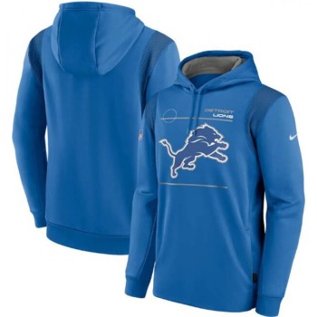 Men's Detroit Lions 2021 Blue Sideline Logo Performance Pullover Hoodie Men's Detroit Lions 2021 Blue Sideline Logo Performance Pullover Hoodie