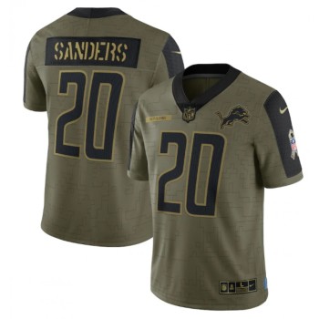 Men's Detroit Lions #20 Barry Sanders 2021 Olive Salute To Service Limited Stitched Jersey Men's Detroit Lions #20 Barry Sanders 2021 Olive Salute To Service Limited Stitched Jersey