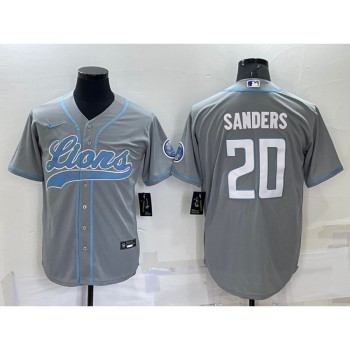 Men's Detroit Lions #20 Barry Sanders Gray Cool Base Stitched Baseball Jersey Men's Detroit Lions #20 Barry Sanders Gray Cool Base Stitched Baseball Jersey