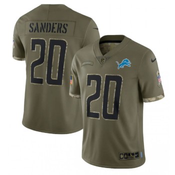 Men's Detroit Lions #20 Barry Sanders Olive 2022 Salute To Service Limited Stitched Jersey Men's Detroit Lions #20 Barry Sanders Olive 2022 Salute To Service Limited Stitched Jersey