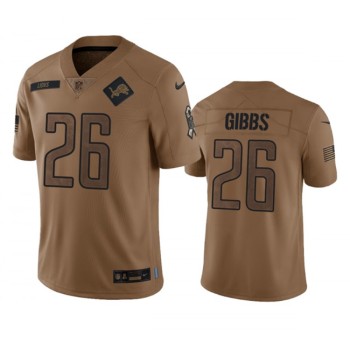 Men's Detroit Lions #26 Jahmyr Gibbs 2023 Brown Salute To Service Limited Stitched Jersey Men's Detroit Lions #26 Jahmyr Gibbs 2023 Brown Salute To Service Limited Stitched Jersey