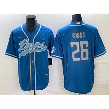 Men's Detroit Lions #26 Jahmyr Gibbs Blue Cool Base Stitched Baseball Jersey Men's Detroit Lions #26 Jahmyr Gibbs Blue Cool Base Stitched Baseball Jersey