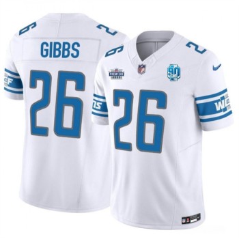 Men's Detroit Lions #26 Jahmyr Gibbs White 2023 F.U.S.E. With Prem1ere Patch 90th Anniversary Vapor Untouchable Limited Stitched Football Jersey Men's Detroit Lions #26 Jahmyr Gibbs White 2023 F.U.S.E. With Prem1ere Patch 90th Anniversary Vapor Untouchable Limited Stitched Football Jersey