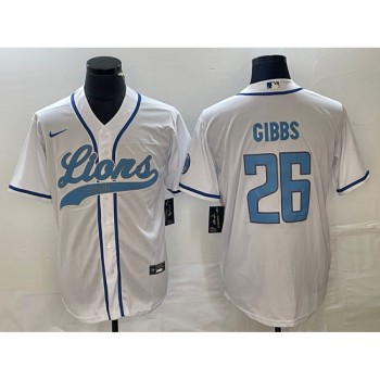 Men's Detroit Lions #26 Jahmyr Gibbs White Cool Base Stitched Baseball Jersey Men's Detroit Lions #26 Jahmyr Gibbs White Cool Base Stitched Baseball Jersey