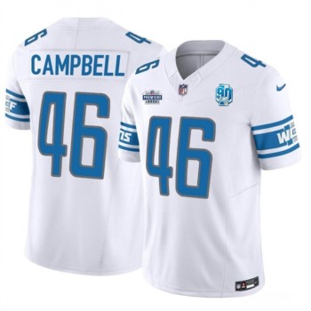 Men's Detroit Lions #46 Jack Campbell White 2023 F.U.S.E. With Prem1ere Patch 90th Anniversary Vapor Untouchable Limited Stitched Football Jersey Men's Detroit Lions #46 Jack Campbell White 2023 F.U.S.E. With Prem1ere Patch 90th Anniversary Vapor Untouchable Limited Stitched Football Jersey