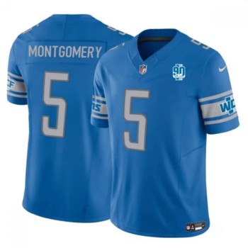 Men's Detroit Lions #5 David Montgomery Blue 2023 F.U.S.E. 90th Anniversary Vapor Untouchable Limited Stitched Jersey Men's Detroit Lions #5 David Montgomery Blue 2023 F.U.S.E. 90th Anniversary Vapor Untouchable Limited Stitched Jersey