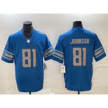 Men's Detroit Lions #81 Calvin Johnson Blue 2023 F.U.S.E. Vapor Untouchable Limited Stitched Jersey Men's Detroit Lions #81 Calvin Johnson Blue 2023 F.U.S.E. Vapor Untouchable Limited Stitched Jersey