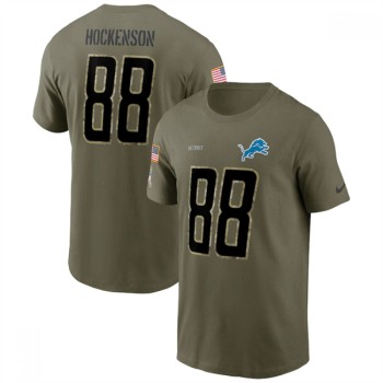 Men's Detroit Lions #88 T.J. Hockenson 2022 Olive Salute to Service T-Shirt Men's Detroit Lions #88 T.J. Hockenson 2022 Olive Salute to Service T-Shirt