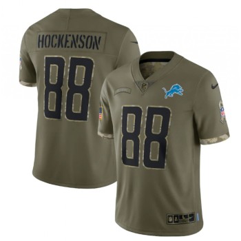Men's Detroit Lions #88 T. J. Hockenson Olive 2022 Salute To Service Limited Stitched Jersey Men's Detroit Lions #88 T. J. Hockenson Olive 2022 Salute To Service Limited Stitched Jersey