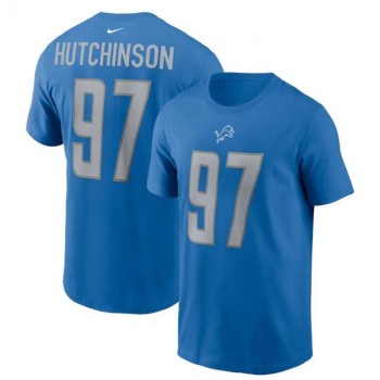 Men's Detroit Lions #97 Aidan Hutchinson 2022 Blue NFL Draft First Round Pick Player Name & Number T-Shirt Men's Detroit Lions #97 Aidan Hutchinson 2022 Blue NFL Draft First Round Pick Player Name & Number T-Shirt