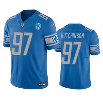 Men's Detroit Lions #97 Aidan Hutchinson Blue 2023 F.U.S.E. 90th Anniversary Vapor Untouchable Limited Stitched Jersey Men's Detroit Lions #97 Aidan Hutchinson Blue 2023 F.U.S.E. 90th Anniversary Vapor Untouchable Limited Stitched Jersey
