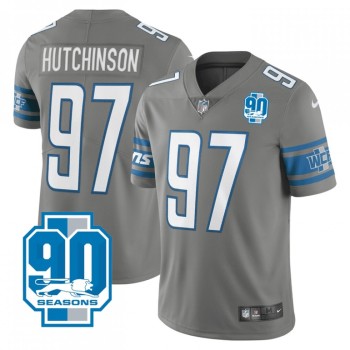 Men's Detroit Lions #97 Aidan Hutchinson Grey 90th Anniversary Vapor Untouchable Limited Stitched Jersey Men's Detroit Lions #97 Aidan Hutchinson Grey 90th Anniversary Vapor Untouchable Limited Stitched Jersey