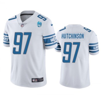Men's Detroit Lions #97 Aidan Hutchinson White 2023 90th Anniversary Vapor Untouchable Limited Stitched Jersey Men's Detroit Lions #97 Aidan Hutchinson White 2023 90th Anniversary Vapor Untouchable Limited Stitched Jersey