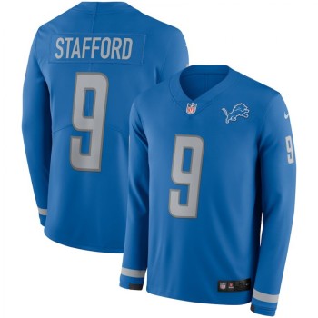 Men's Detroit Lions #9 Matthew Stafford Blue Therma Long Sleeve Stitched NFL Jersey Men's Detroit Lions #9 Matthew Stafford Blue Therma Long Sleeve Stitched NFL Jersey