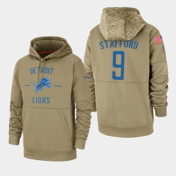 Men's Detroit Lions #9 Matthew Stafford Tan 2019 Salute to Service Sideline Therma Pullover Hoodie Men's Detroit Lions #9 Matthew Stafford Tan 2019 Salute to Service Sideline Therma Pullover Hoodie